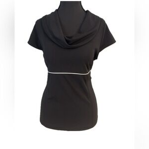 Emma James Cowl Neck Blouse Top Black With White Trim Size Large Petite